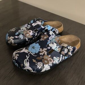 Birkenstock Floral Mules - Blue and Brown
